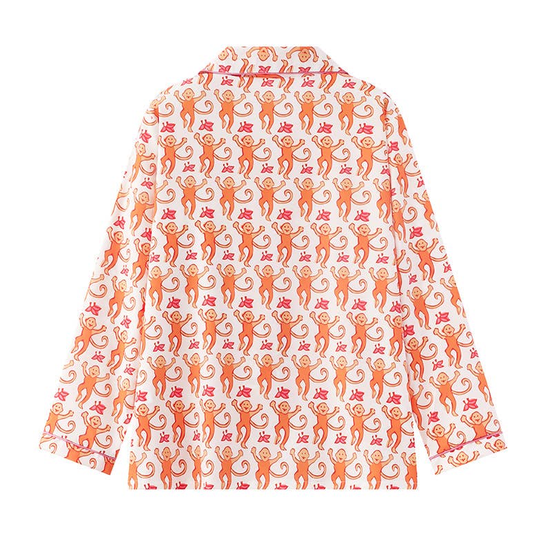 Cute Comfy Monkey Print Long Sleeve Pajama Set