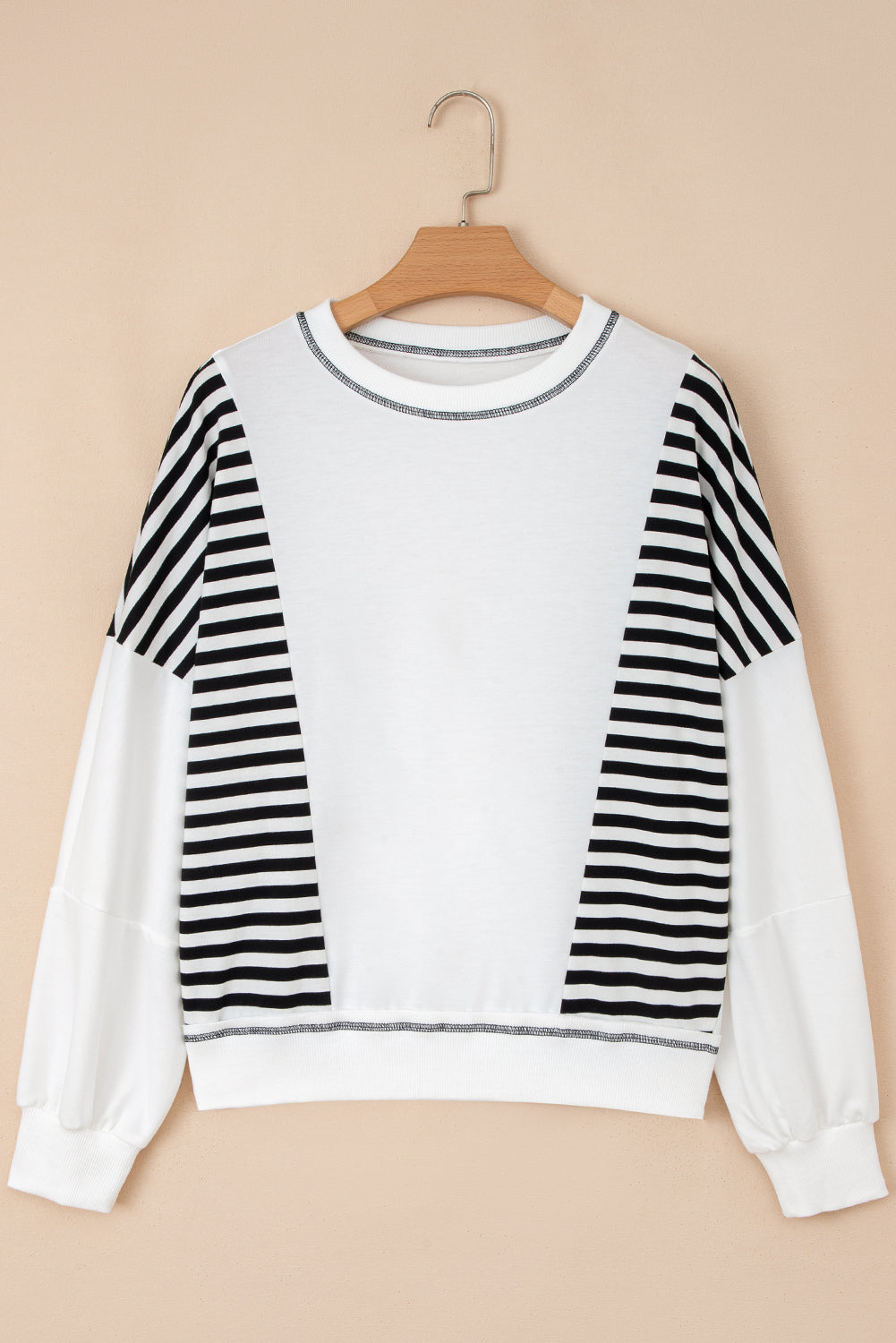 Brown Striped Colorblock Patchwork Oversized Sweatshirt