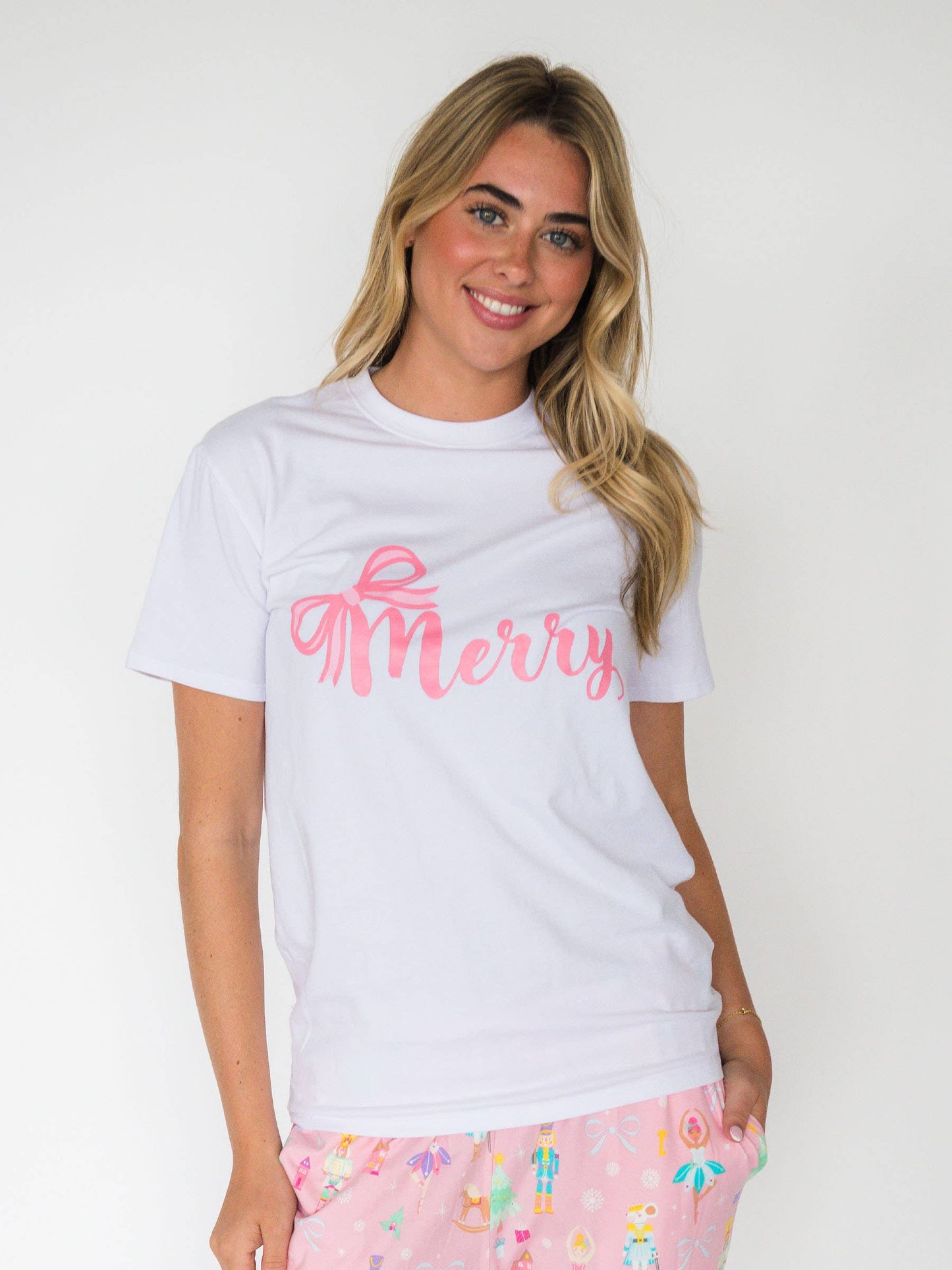 Adult Merry Bow White Short Sleeve Graphic Tee