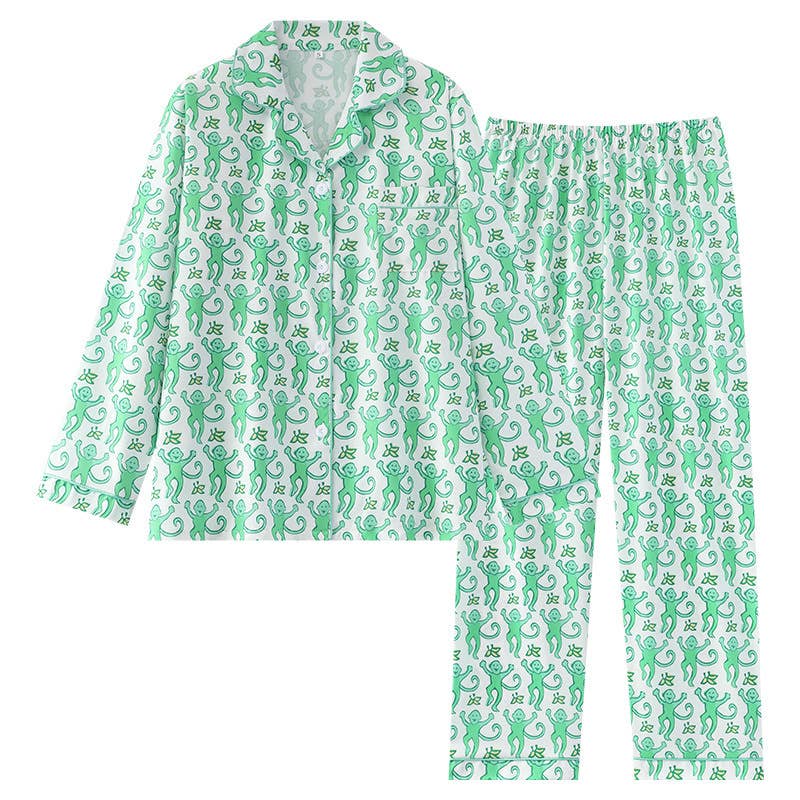 Cute Comfy Monkey Print Long Sleeve Pajama Set
