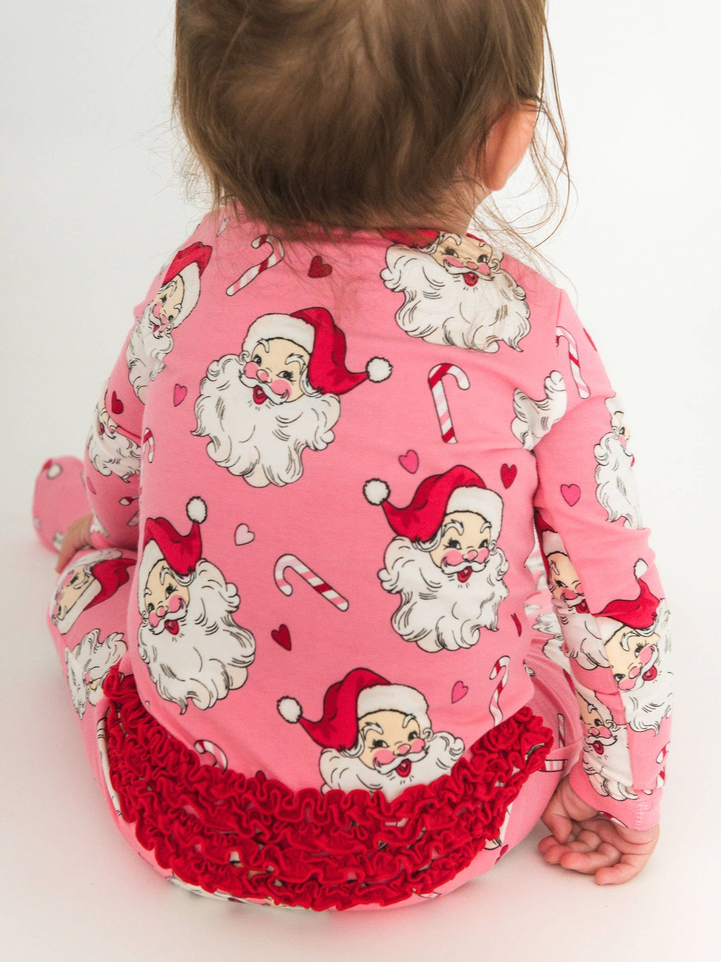 SoftSnooze™ Baby Girls Modal Blend Pink Santa Joy Footed Ruffle One Piece Pajama