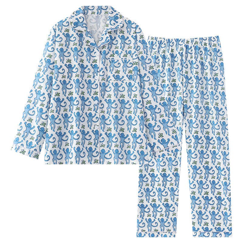 Cute Comfy Monkey Print Long Sleeve Pajama Set