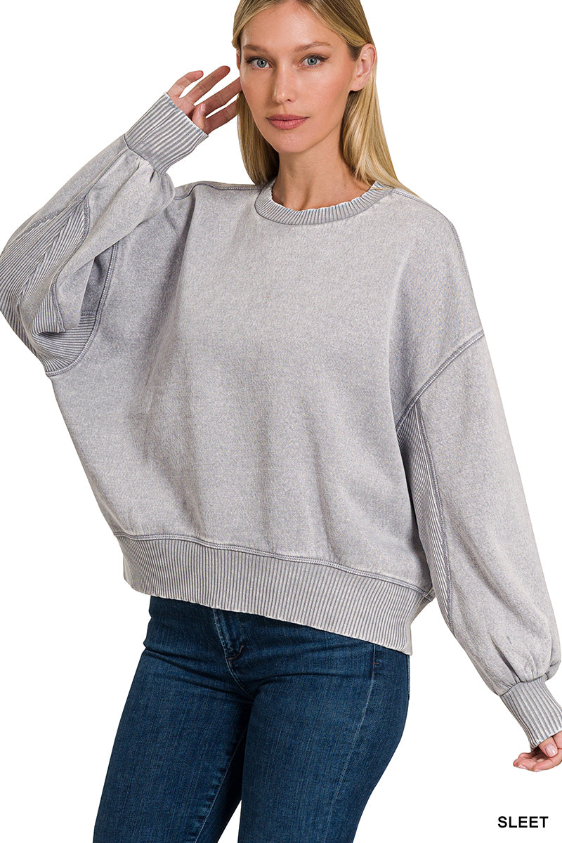 ACID WASH FLEECE OVERSIZED PULLOVER