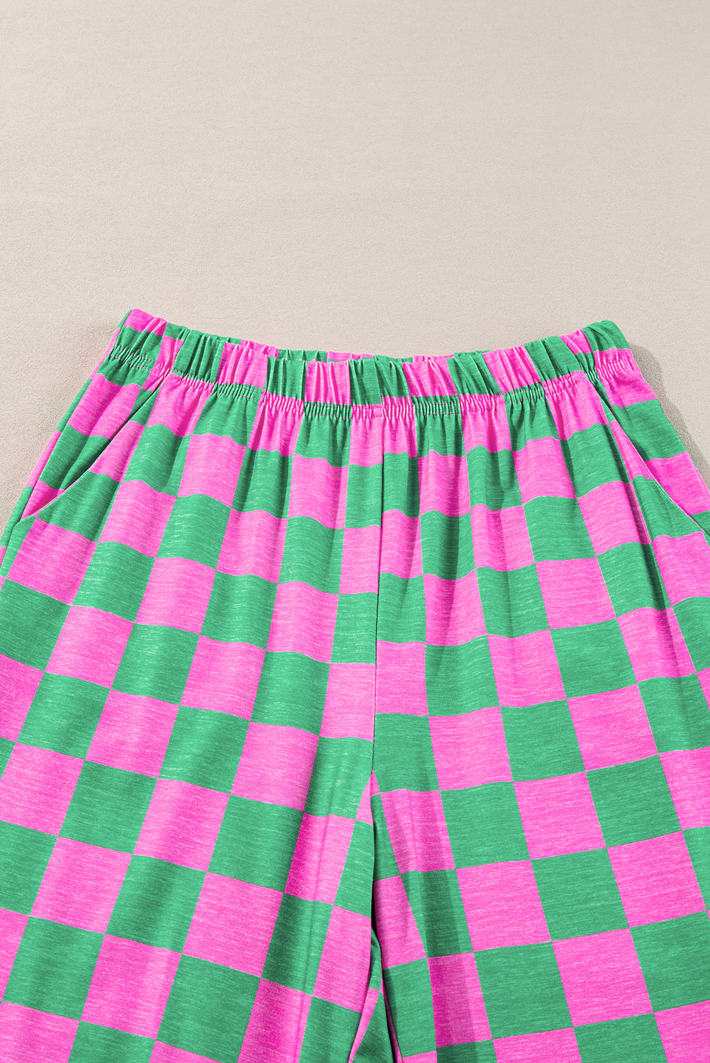 Green Checkered Print High Waist Wide Leg Pants