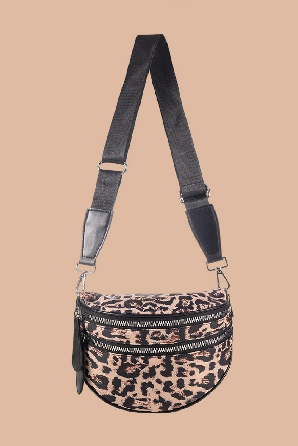 Light Grey Camouflage Print Double Zipper Crossbody Bag