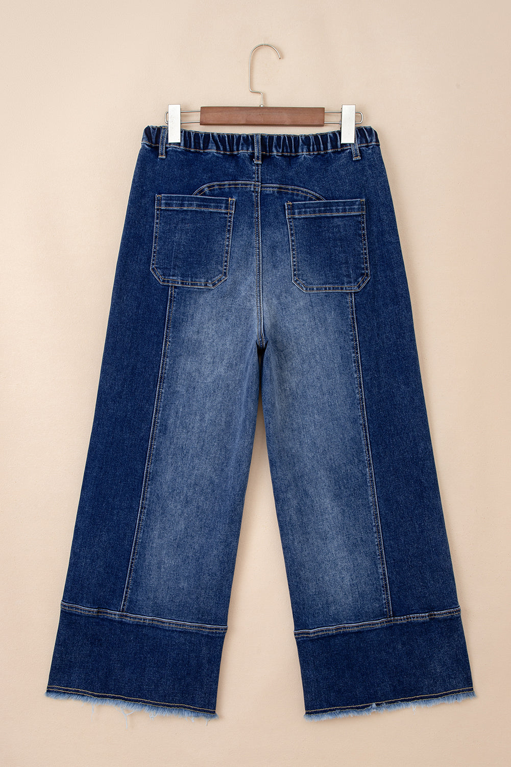 Beau Blue Drawstring Seam Detail Raw Hem Wide Leg Jeans