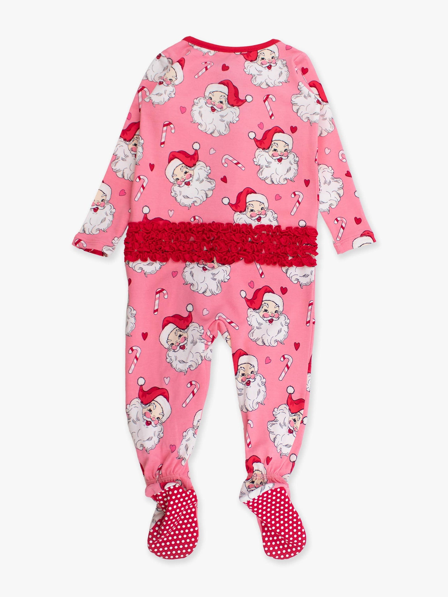 SoftSnooze™ Baby Girls Modal Blend Pink Santa Joy Footed Ruffle One Piece Pajama