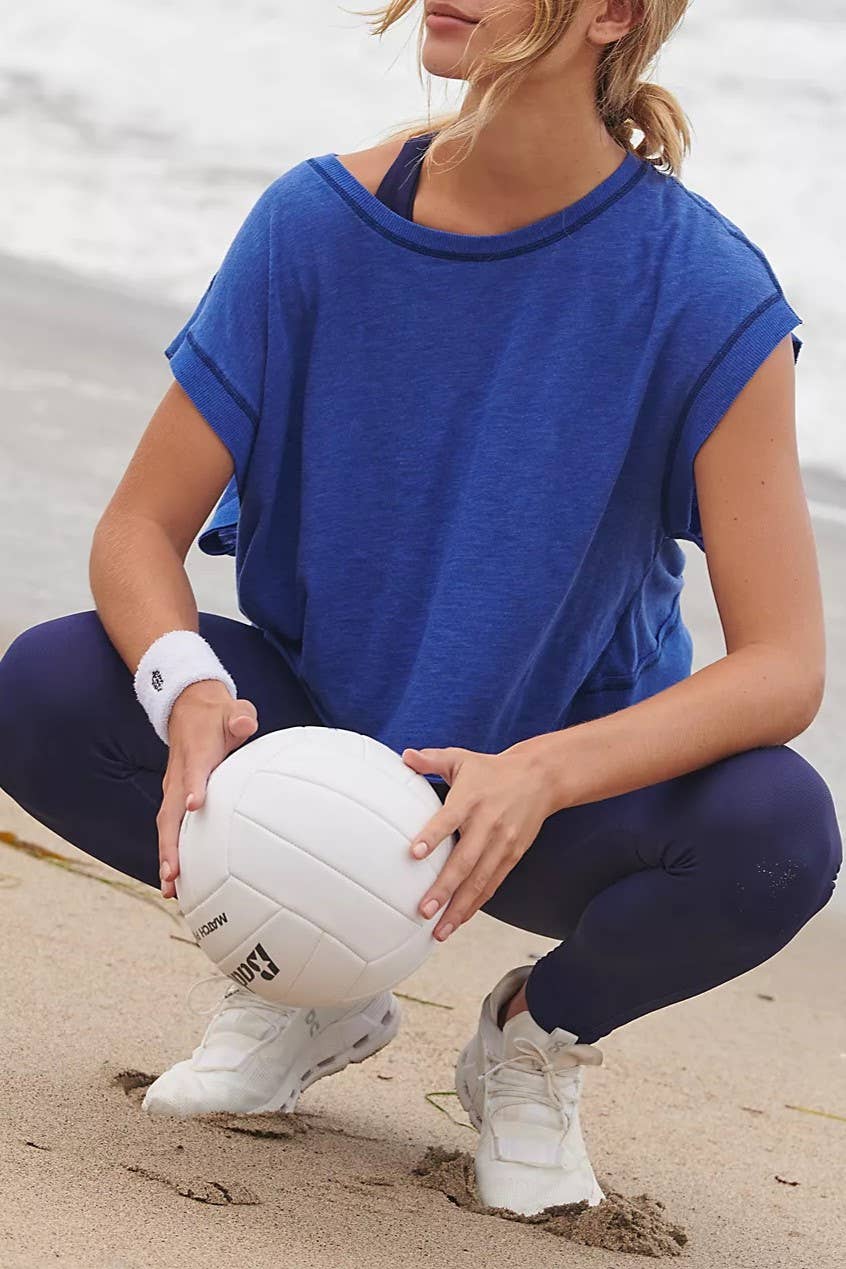 Slouchy wrapped cutout back short sleeve workout tee top