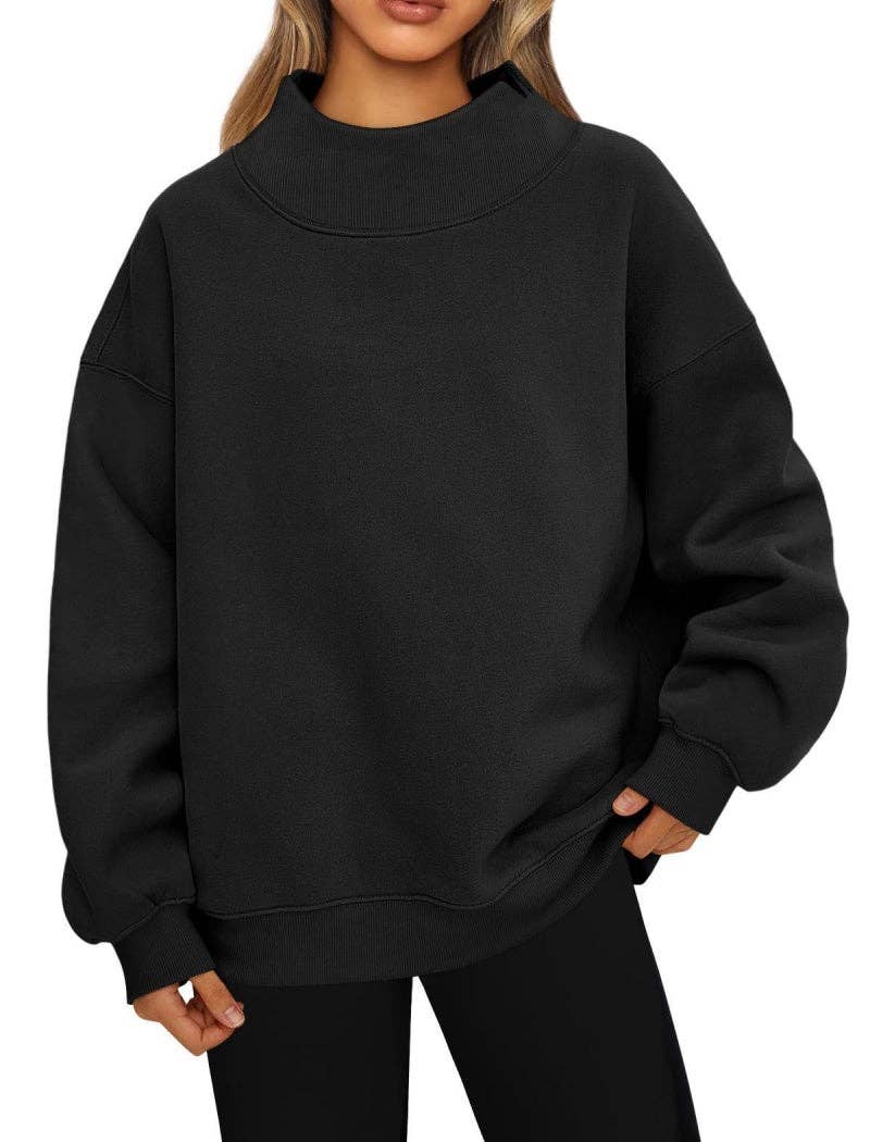 Oversized Mock Neck Top Sweatshirt