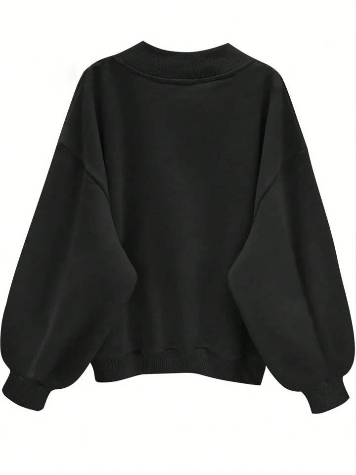 Fashionable and Casual Loose Versatile V-neck Sweatshirt Top