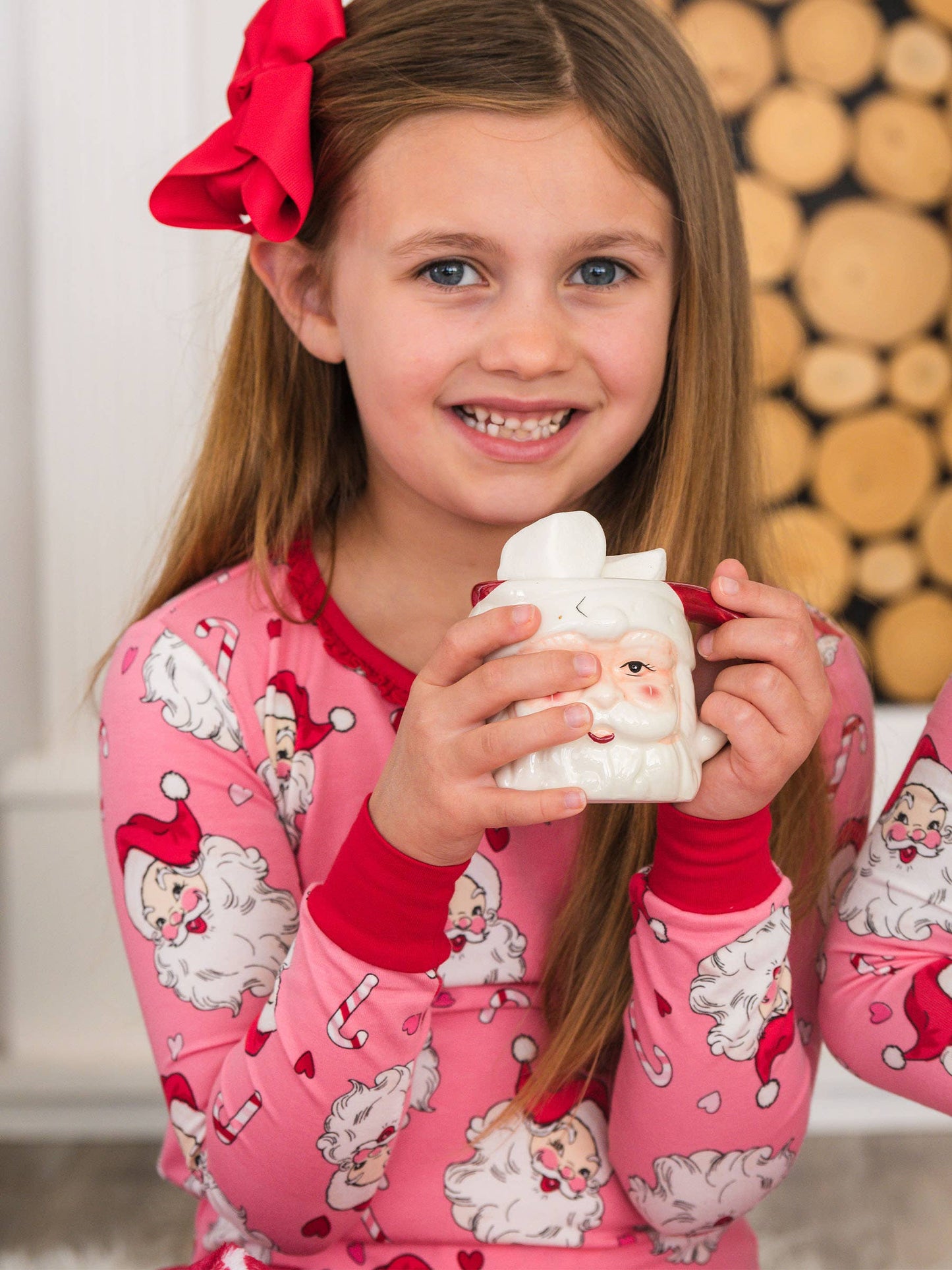 SoftSnooze™ Girls Modal Blend Pink Santa Joy Ruffle Long Sleeve Pajama Set