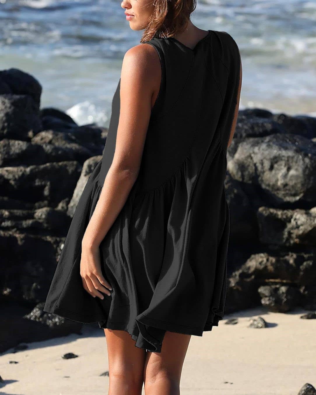 Summer V-Neck Pleated Sleeveless Vest Dress