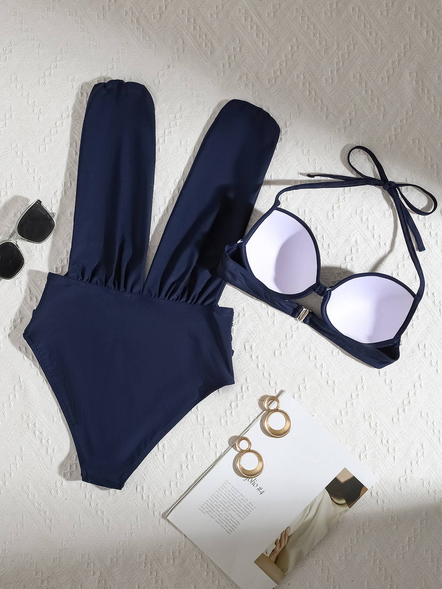 V-neck Solid Color Swimsuit