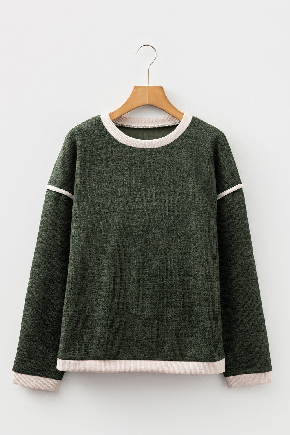 Light Pink Contrast Color Trim Knit Drop Shoulder Loose Top