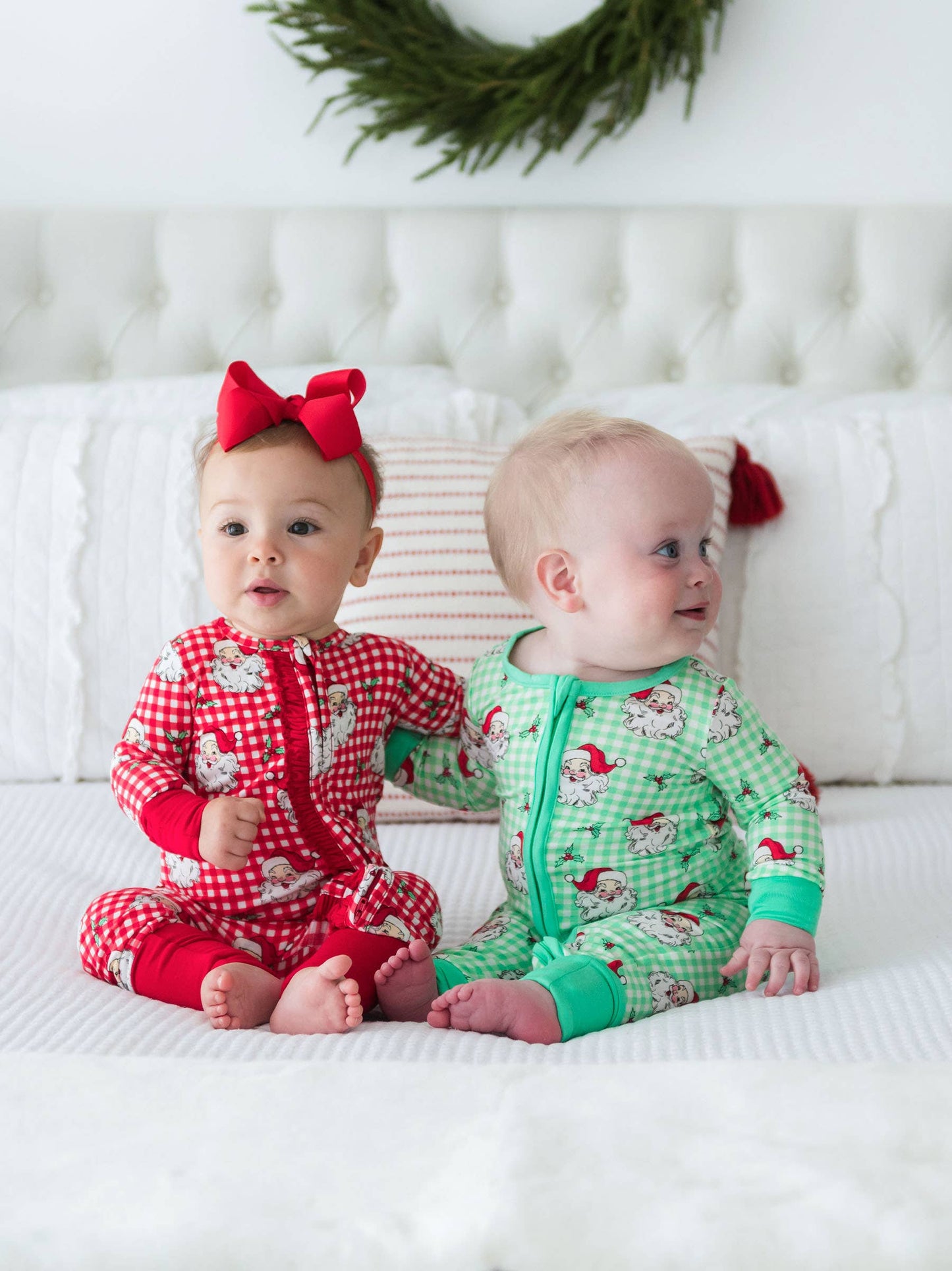 SoftSnooze™ Baby Girls Bamboo Viscose Red Dear Santa Convertible Ruffle One Piece Footie Pajama