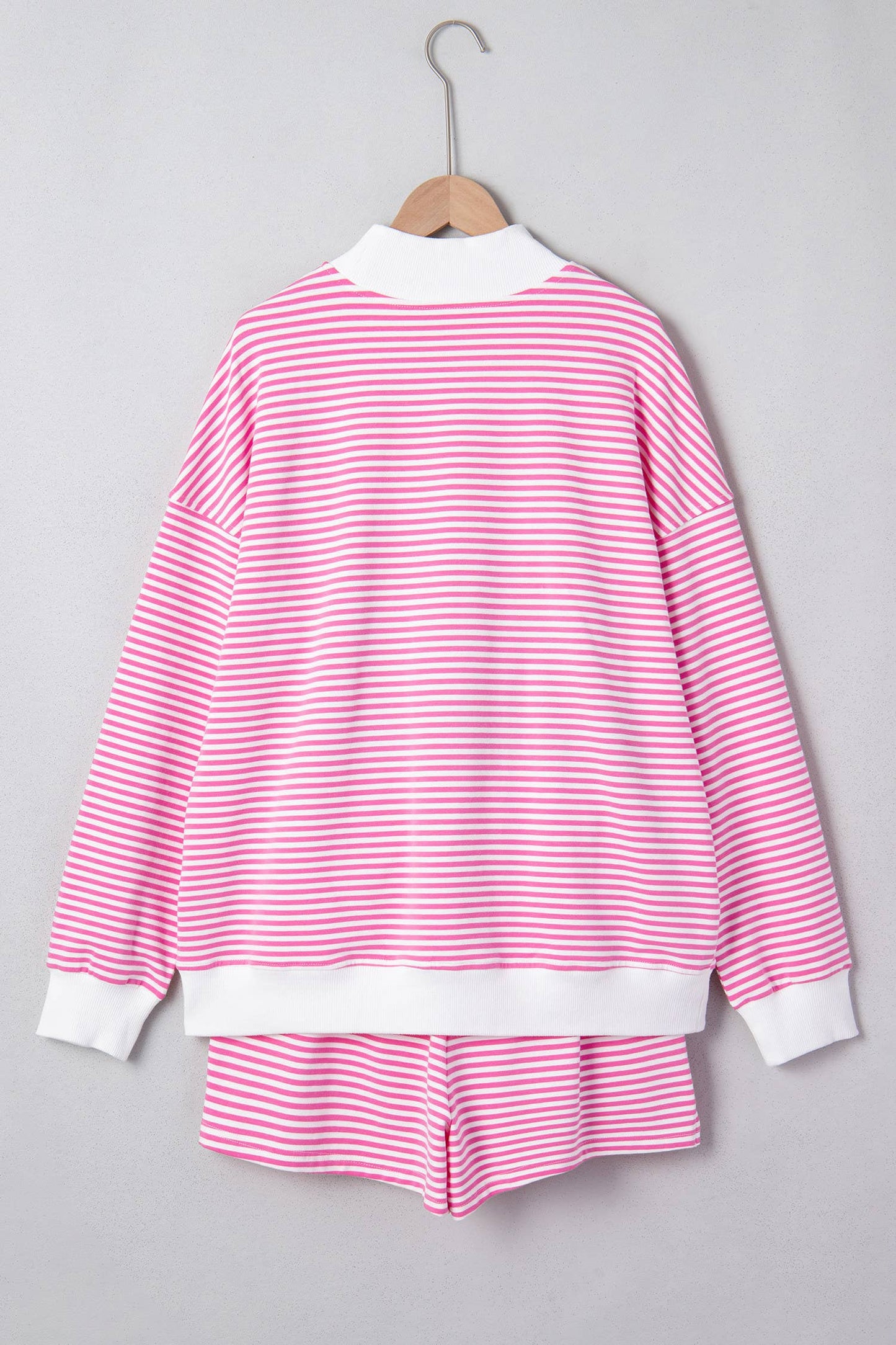 66Stripe Oversize Mock Neck Sweatshirt and Shorts Set (S-XL)