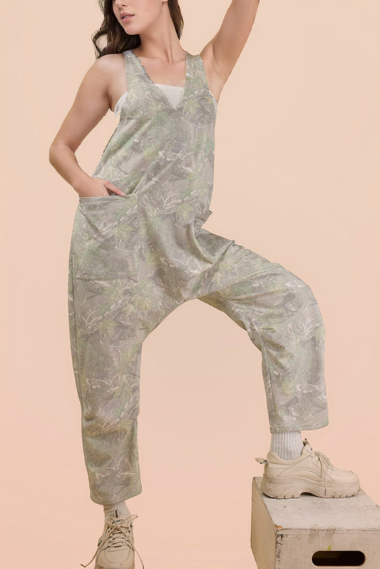 Casual Loose Fit Camo Knit Baggy Jumpsuit