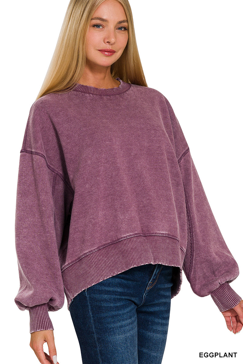 ACID WASH FLEECE OVERSIZED PULLOVER
