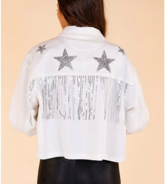 White Sequined Star Jean Jacket