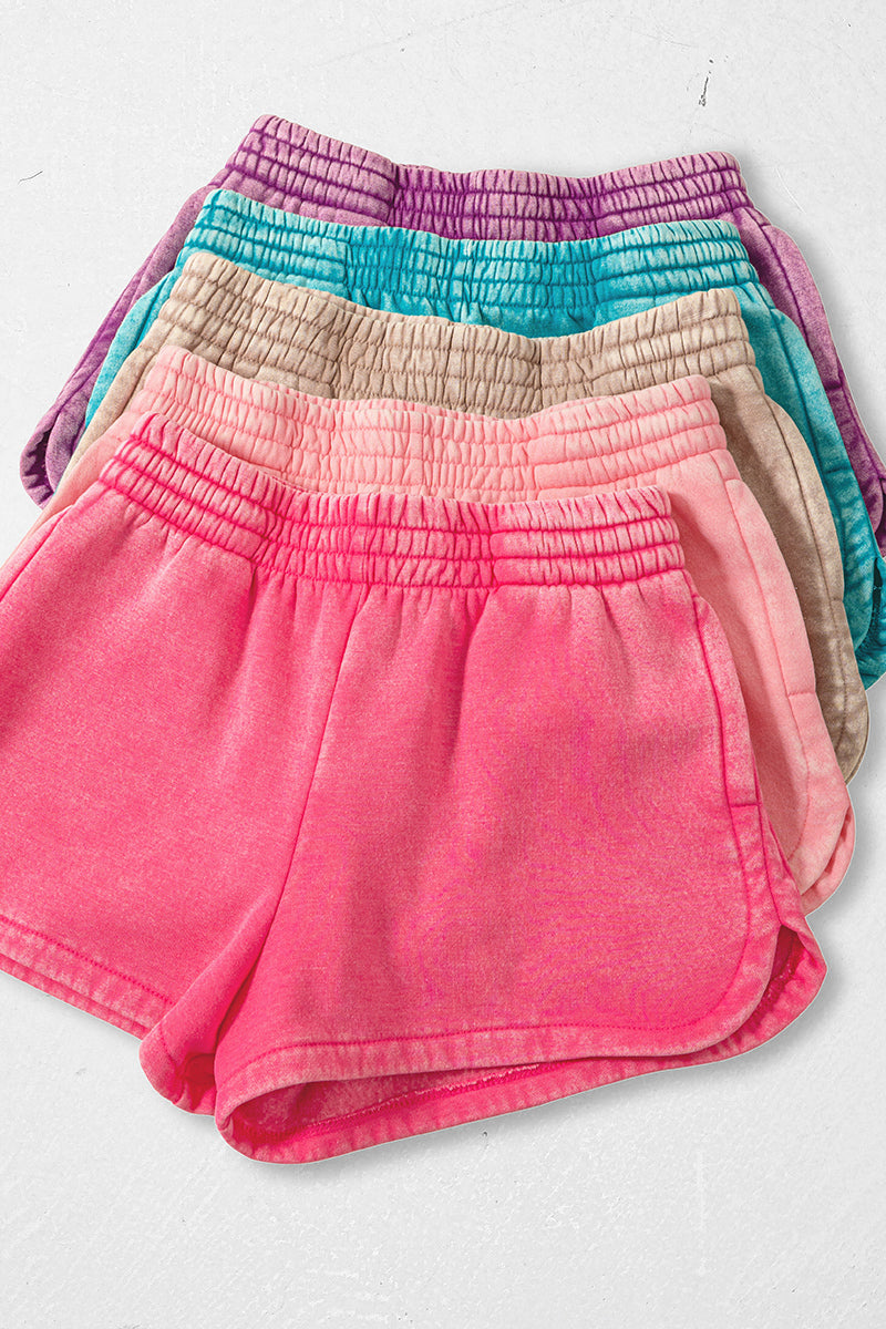 ACID WASHED ELASTIC WAISTBAND DOLPHIN SHORTS