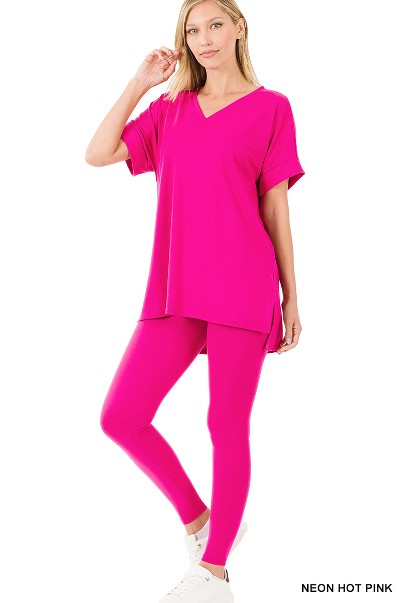 BRUSHED DTY MICROFIBER LOUNGEWEAR SET