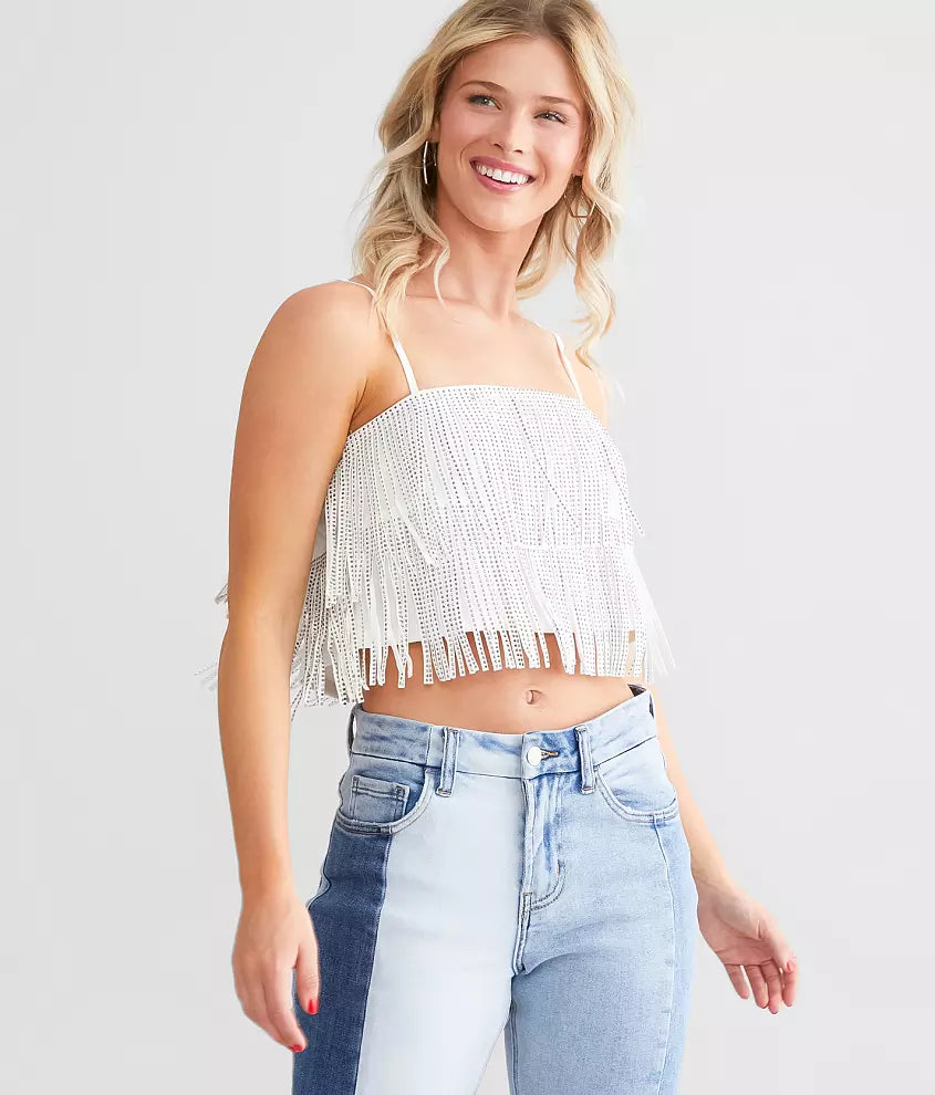 Rhinestone Fringe Cropped Tank Top