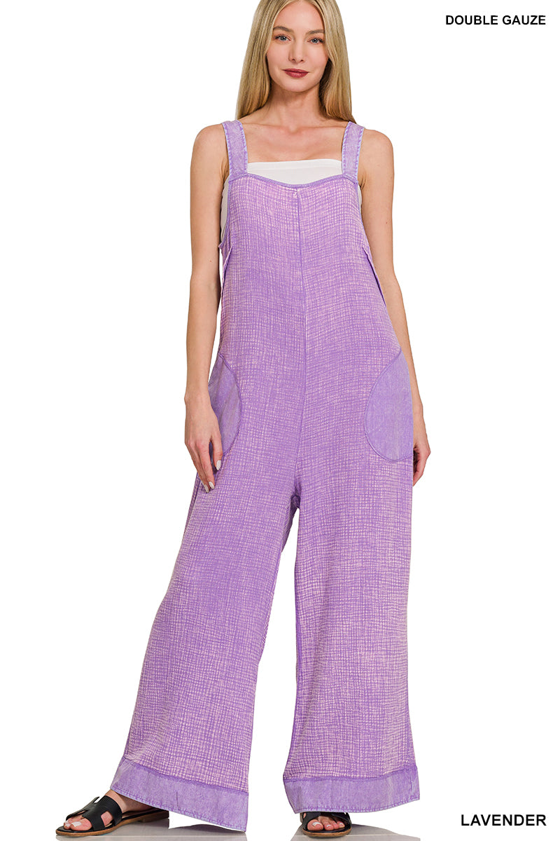 Gauze Washed Wide Leg Overalls