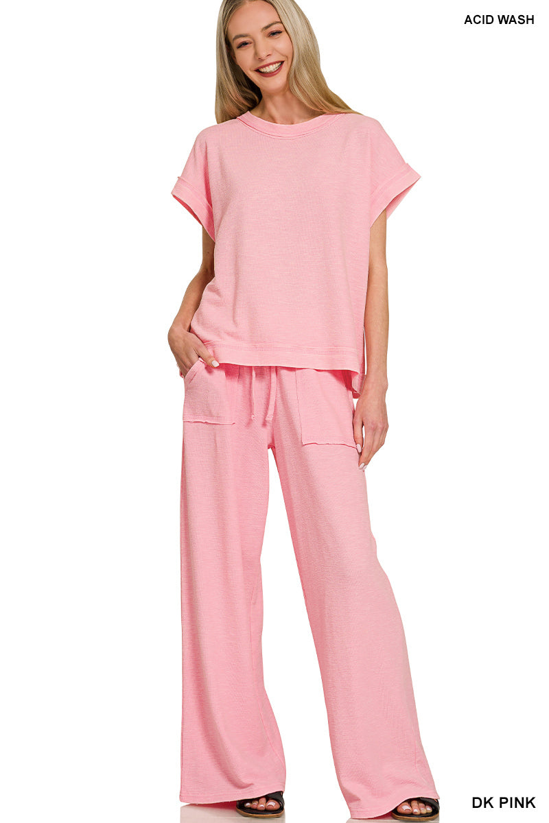 Washed Slub Short Sleeve Tee & Long Pants Set