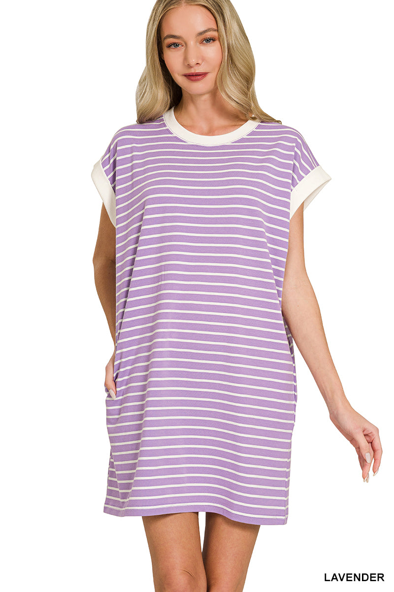 Contrast Trim Striped T-Shirt Dress