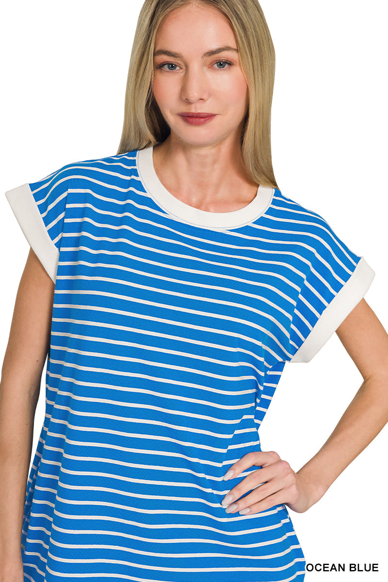 Contrast Trim Striped T-Shirt Dress