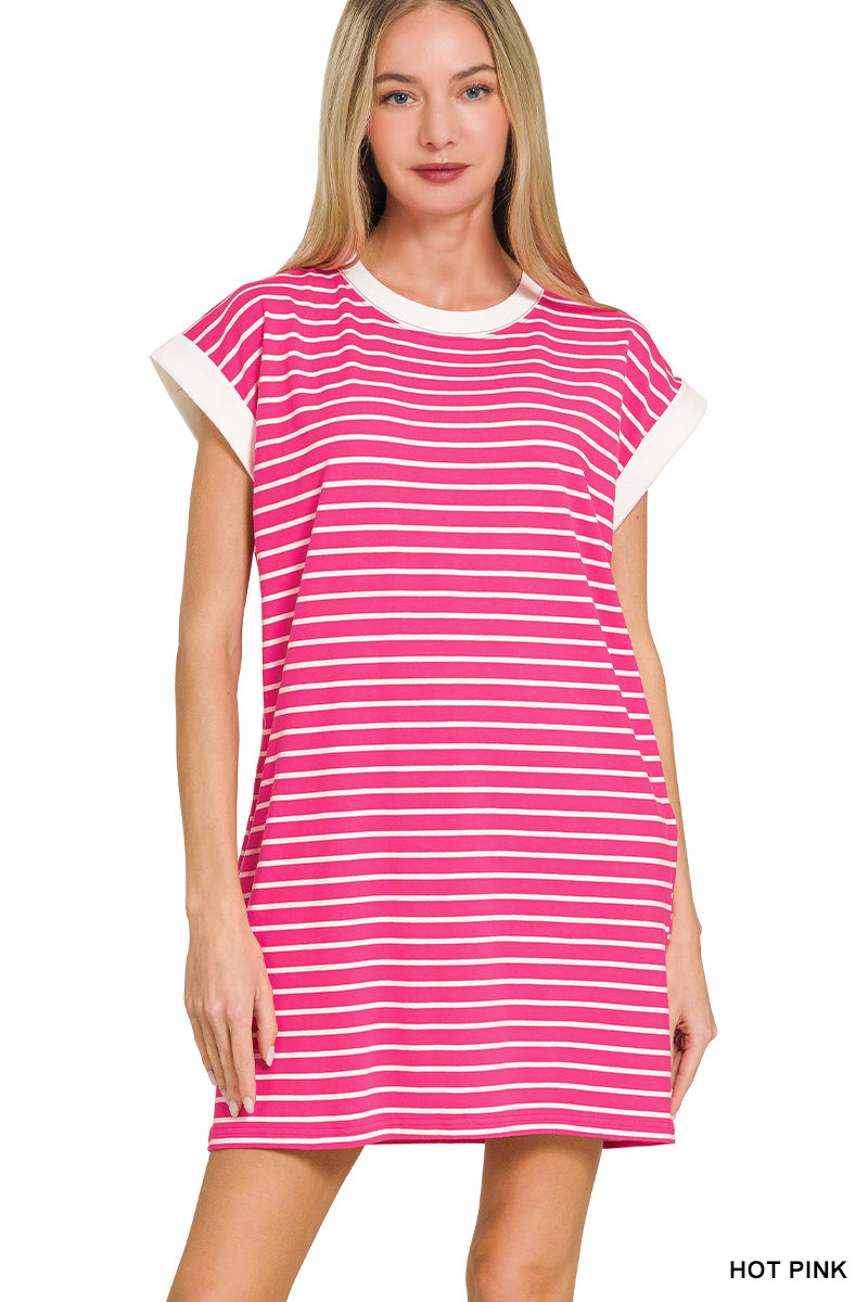 Contrast Trim Striped T-Shirt Dress