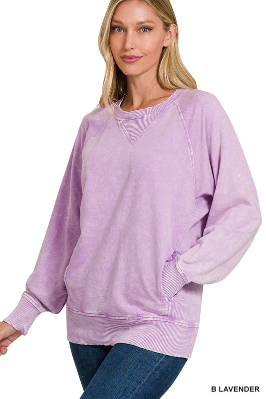 ACID WASHED FRENCH TERRY PULLOVER WITH POCKETS