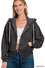 ACID WASH FLEECE CROPPED ZIP-UP HOODIE W POCKETS