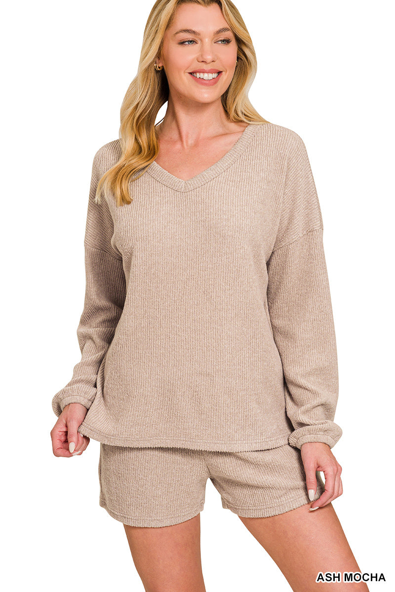 RIBBED V-NECK LONG SLEEVE SET