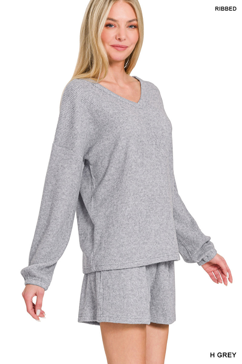 RIBBED V-NECK LONG SLEEVE SET