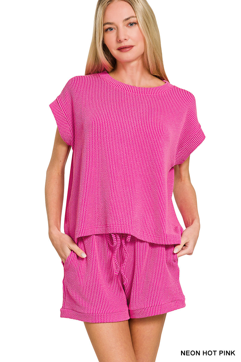 RAISED RIB TOP & SHORTS SET