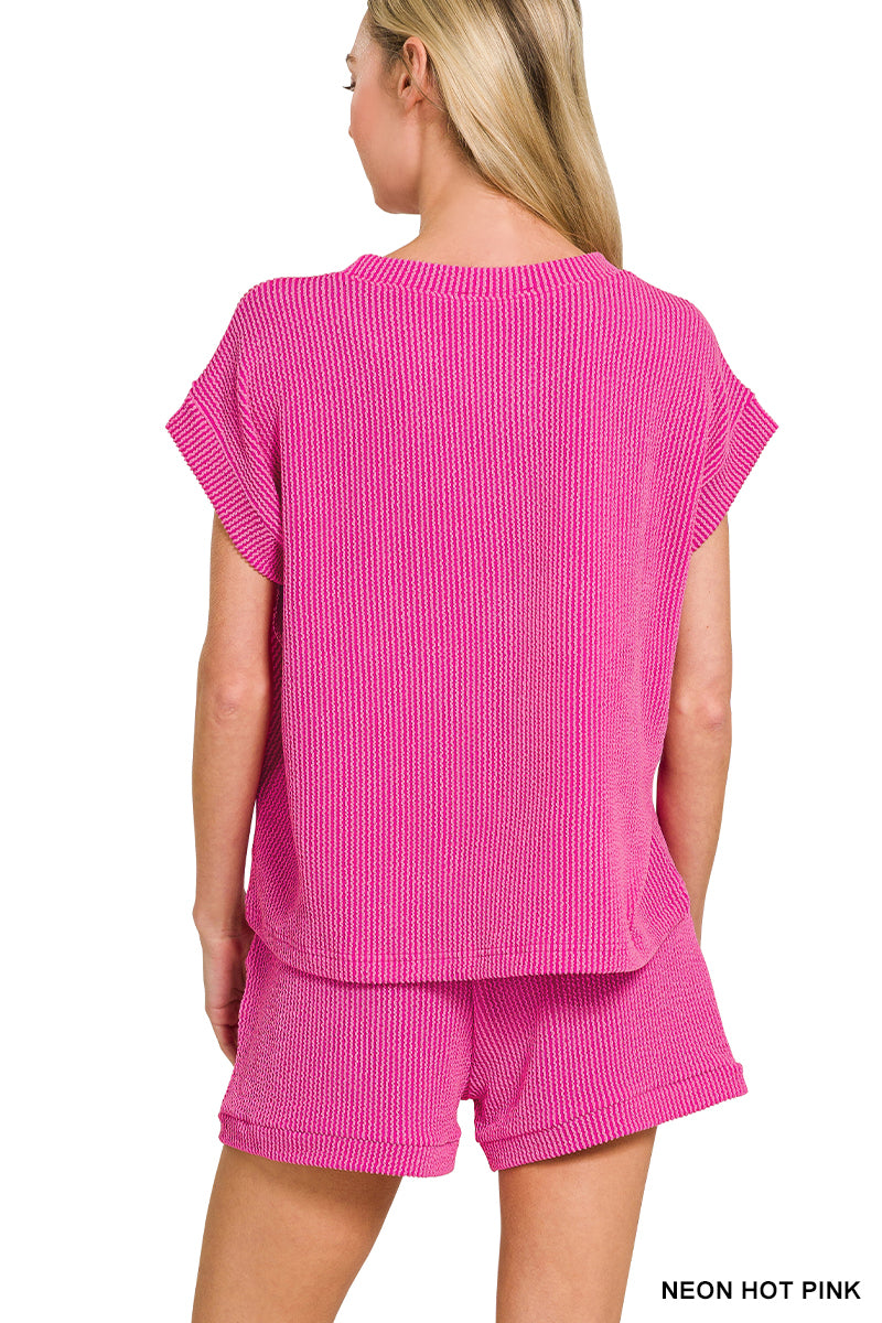 RAISED RIB TOP & SHORTS SET
