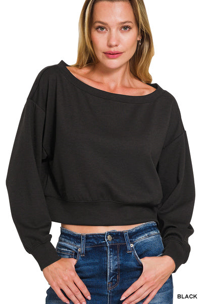 Scuba cropped boat neck pullover sweatshirts