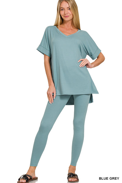 BRUSHED DTY MICROFIBER LOUNGEWEAR SET-short sleeve