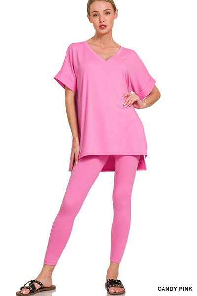 BRUSHED DTY MICROFIBER LOUNGEWEAR SET-short sleeve