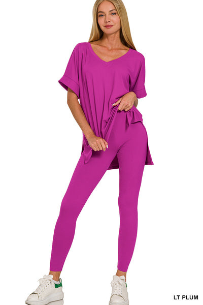 BRUSHED DTY MICROFIBER LOUNGEWEAR SET-short sleeve