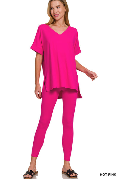 BRUSHED DTY MICROFIBER LOUNGEWEAR SET-short sleeve