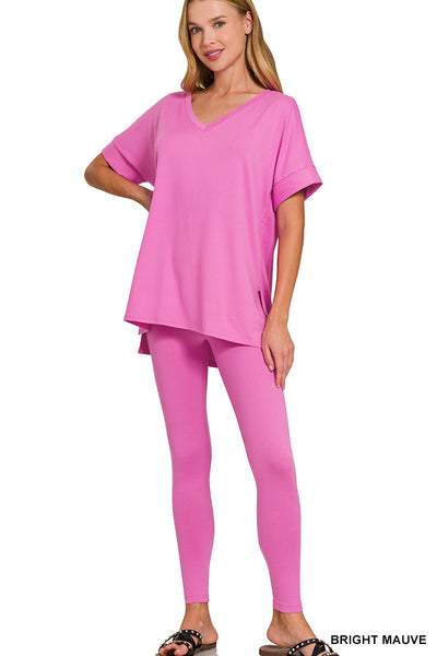 BRUSHED DTY MICROFIBER LOUNGEWEAR SET-short sleeve