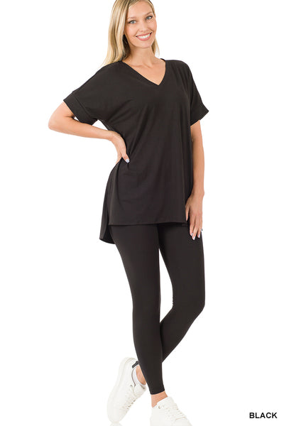 BRUSHED DTY MICROFIBER LOUNGEWEAR SET-short sleeve