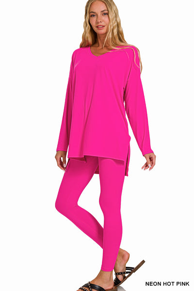 BRUSHED DTY MICROFIBER LOUNGEWEAR SET-long sleeve