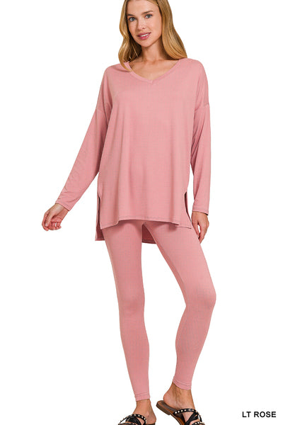 BRUSHED DTY MICROFIBER LOUNGEWEAR SET-long sleeve