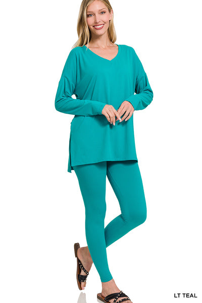 BRUSHED DTY MICROFIBER LOUNGEWEAR SET-long sleeve