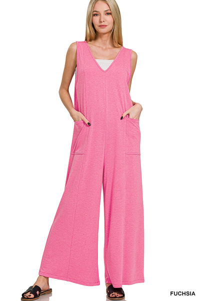 FRENCH TERRY DEEP V-NECK JUMPSUITS