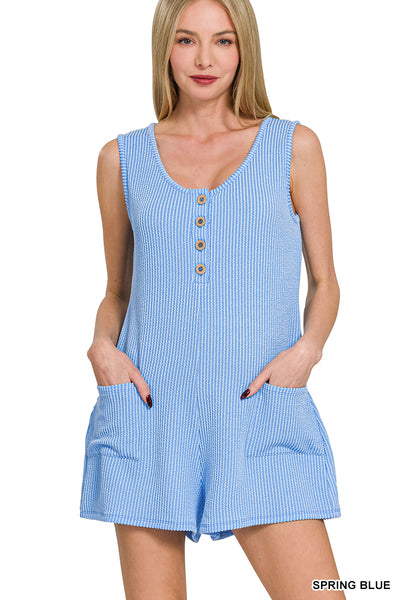 CORDED RIB SLEEVELESS ROMPER WITH POCKETS