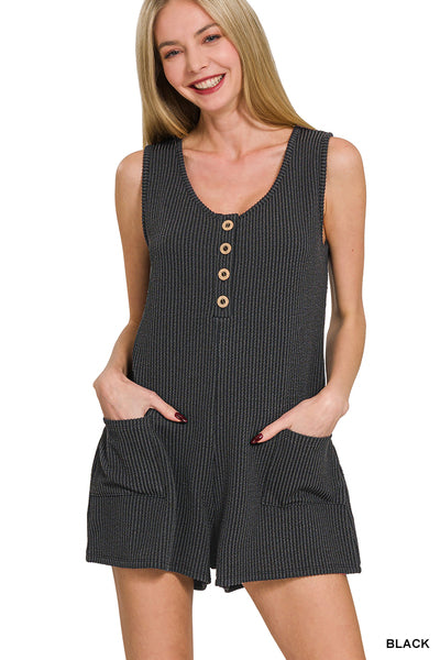 CORDED RIB SLEEVELESS ROMPER WITH POCKETS